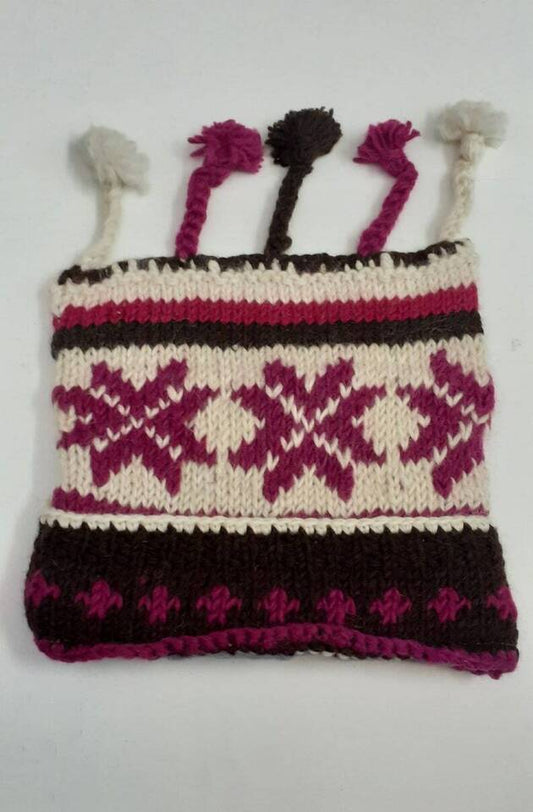 HANDMADE WOOL KNIT WARM WINTER BEANIE MULTI TASSELS BOHO FLEECE LINED HAT P410