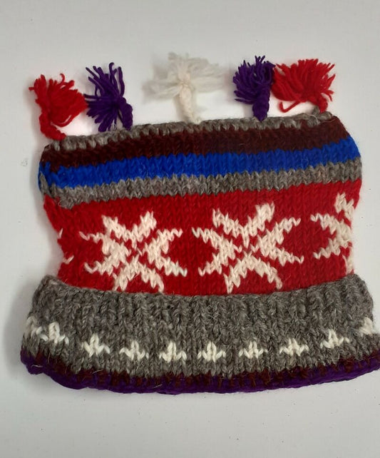 HANDMADE WOOL KNIT WARM WINTER BEANIE MULTI TASSELS BOHO FLEECE LINED HAT P512