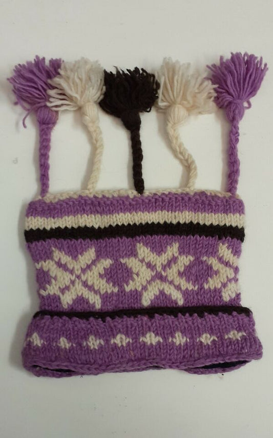 HANDMADE WOOL KNIT WARM WINTER BEANIE MULTI TASSELS BOHO FLEECE LINED HAT P514