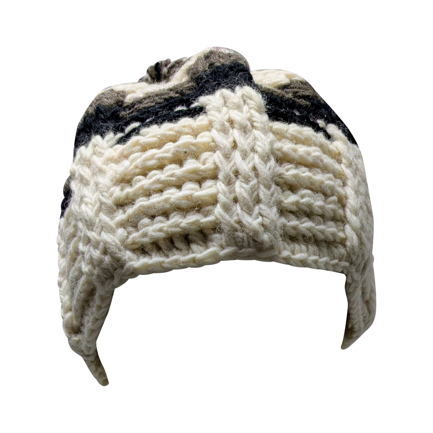 Recycled Hand Knit Wide Ribbed Embroidered Boho Winter Bobble Beanie Hat Cap P2