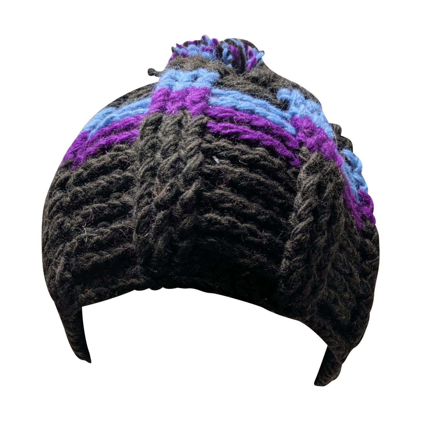 Recycled Hand Knit Wide Ribbed Embroidered Boho Winter Bobble Beanie Hat Cap P3