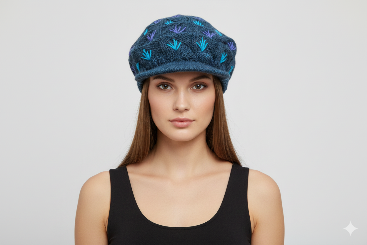 Recycled Hand Knit Tiered  Wool Crochet Winter Fleece Lined Baker Hat P2