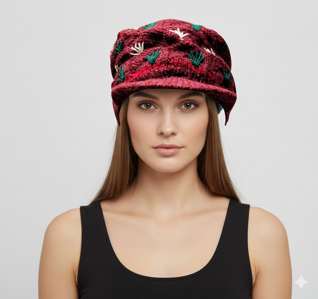 Recycled Hand Knit Tiered  Wool Crochet Winter Fleece Lined Baker Hat P3