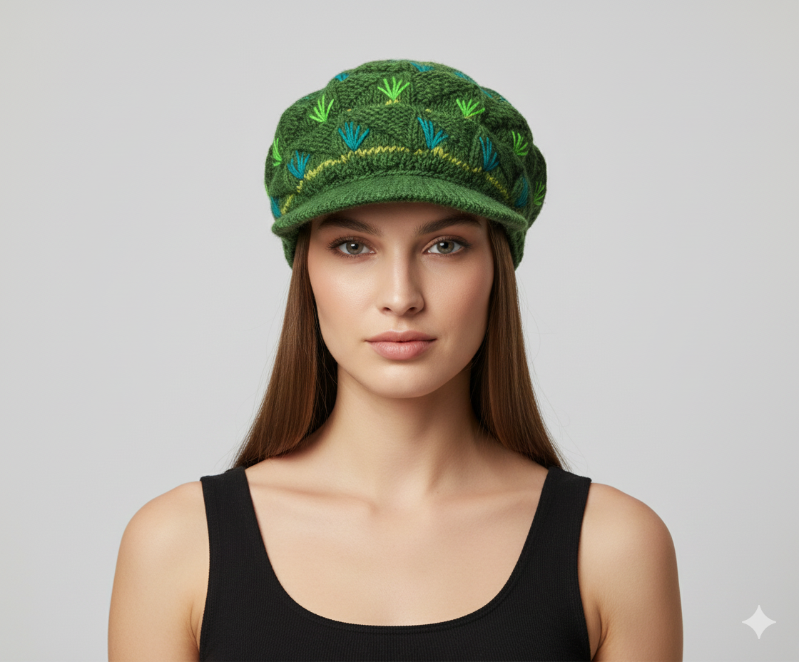 Recycled Hand Knit Tiered  Wool Crochet Winter Fleece Lined Baker Hat P4