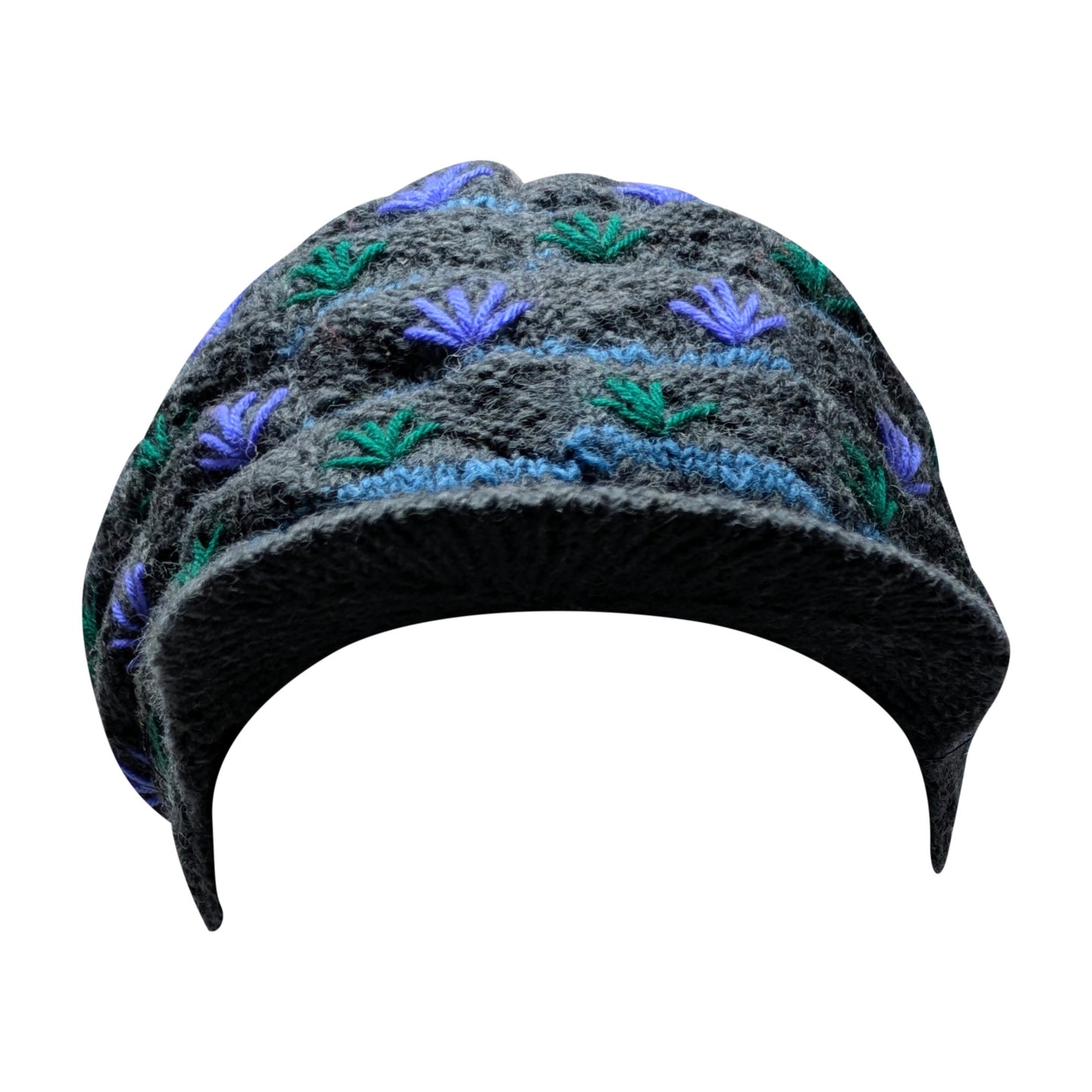 Recycled Hand Knit Tiered  Wool Crochet Winter Fleece Lined Baker Hat P7