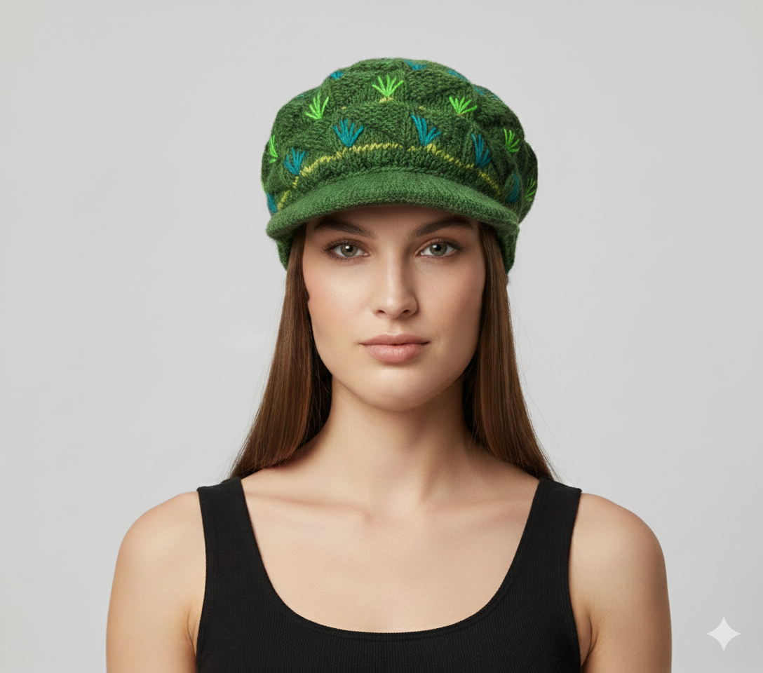 Recycled Hand Knit Tiered  Wool Crochet Winter Fleece Lined Baker Hat P7