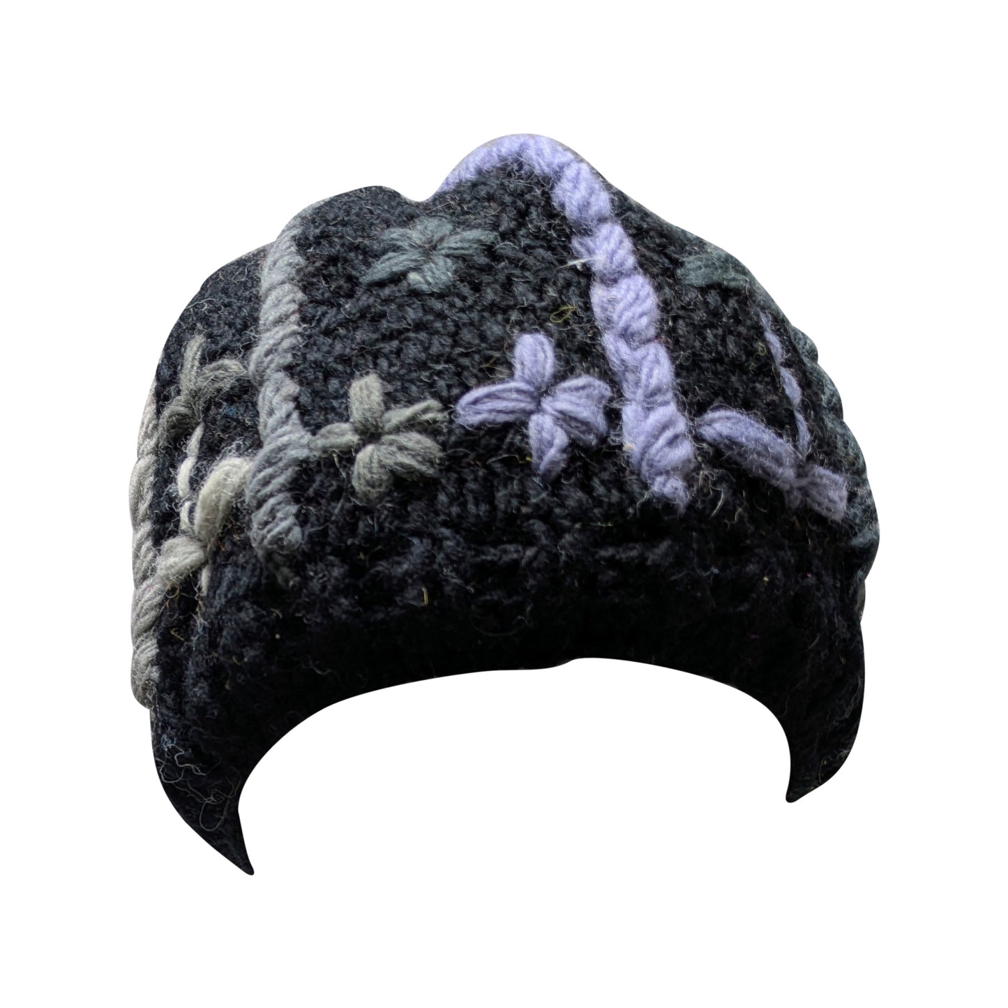 Recycled Hand Knit Squiggle Tassel Embroidered Fleece Lined Boho Beanie Cap Hat P4