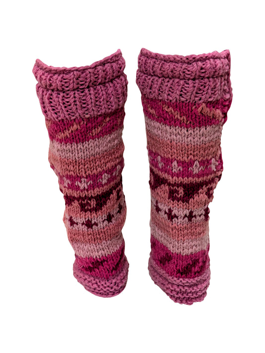 Ladies Womens Winter 100% Wool Leg Warmers Hand Knit Fleece Lined With Side Zips P21