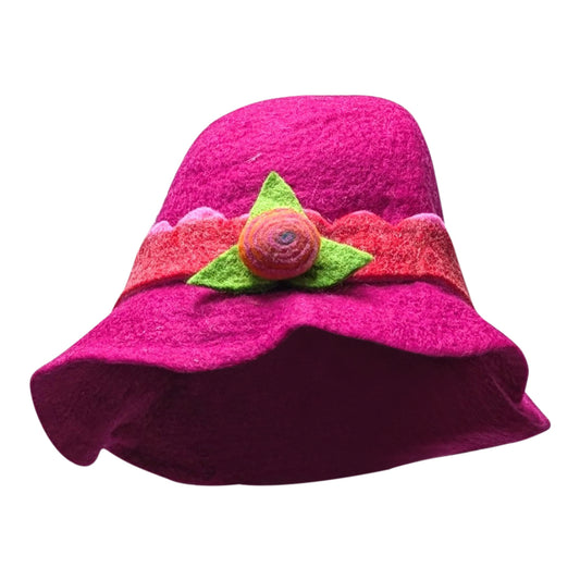 Recycled Handmade Bucket Style Cloche Rose Flower Boho Felt Winter Hat P3