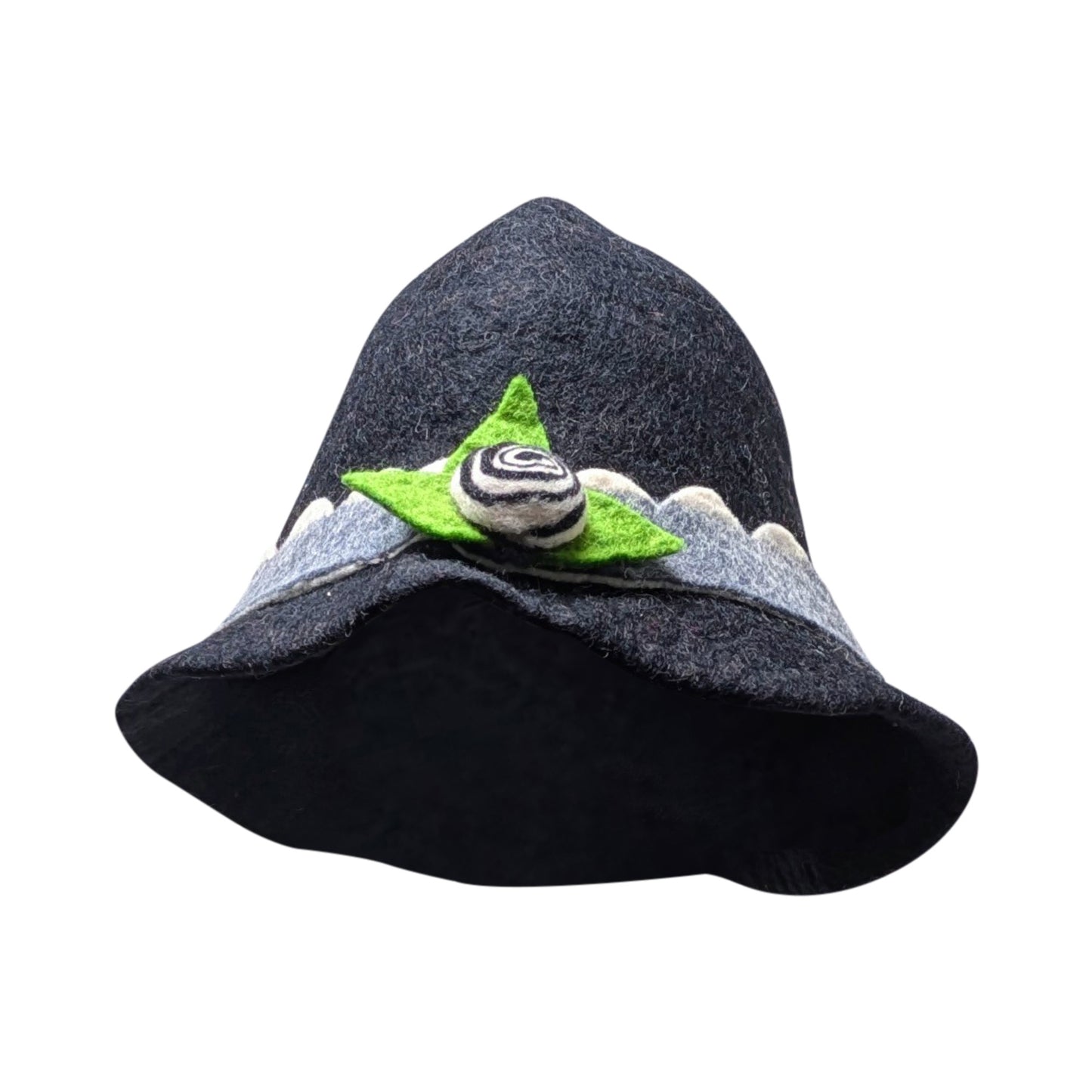 Recycled Handmade Bucket Style Cloche Rose Flower Boho Felt Winter Hat P4
