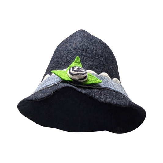 Recycled Handmade Bucket Style Cloche Rose Flower Boho Felt Winter Hat P4
