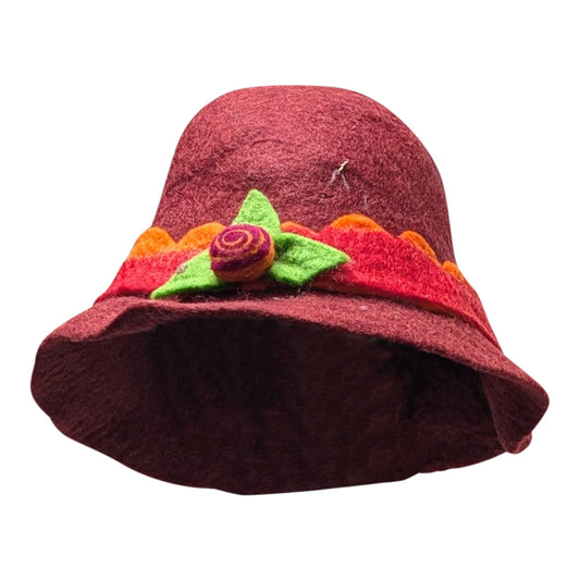 Recycled Handmade Bucket Style Cloche Rose Flower Boho Felt Winter Hat P5