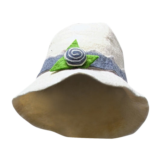 Recycled Handmade Bucket Style Cloche Rose Flower Boho Felt Winter Hat P6