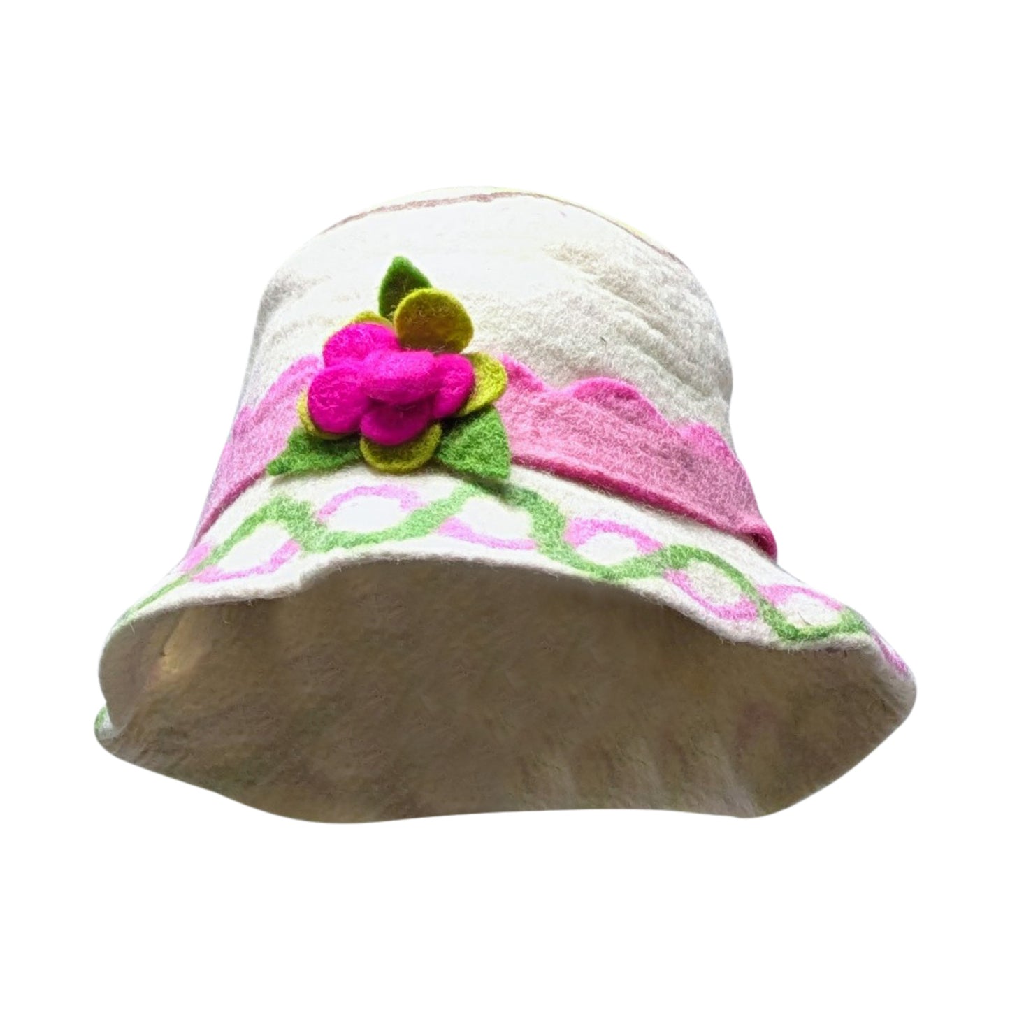 Recycled Handmade Cloche Bucket Style Swirl Boho Floral Felt Winter Hat P12