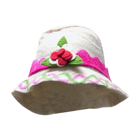 Recycled Handmade Cloche Bucket Style Swirl Boho Floral Felt Winter Hat P13
