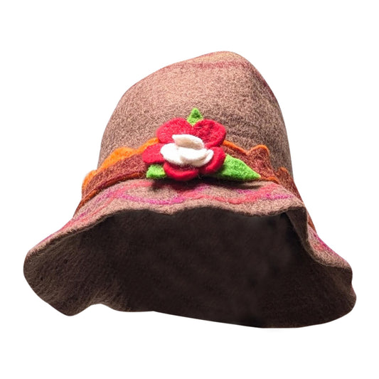 Recycled Handmade Cloche Bucket Style Swirl Boho Floral Felt Winter Hat P14