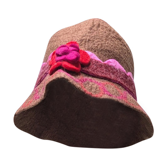 Recycled Handmade Cloche Bucket Style Swirl Boho Floral Felt Winter Hat P15