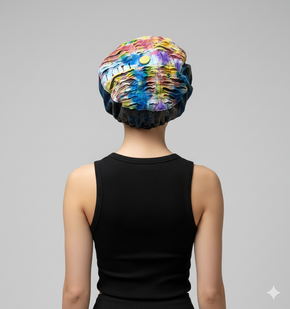 Recycled Bohemian Distressed Look Tie Dye Wide Band Bonnet Winter Hat P3