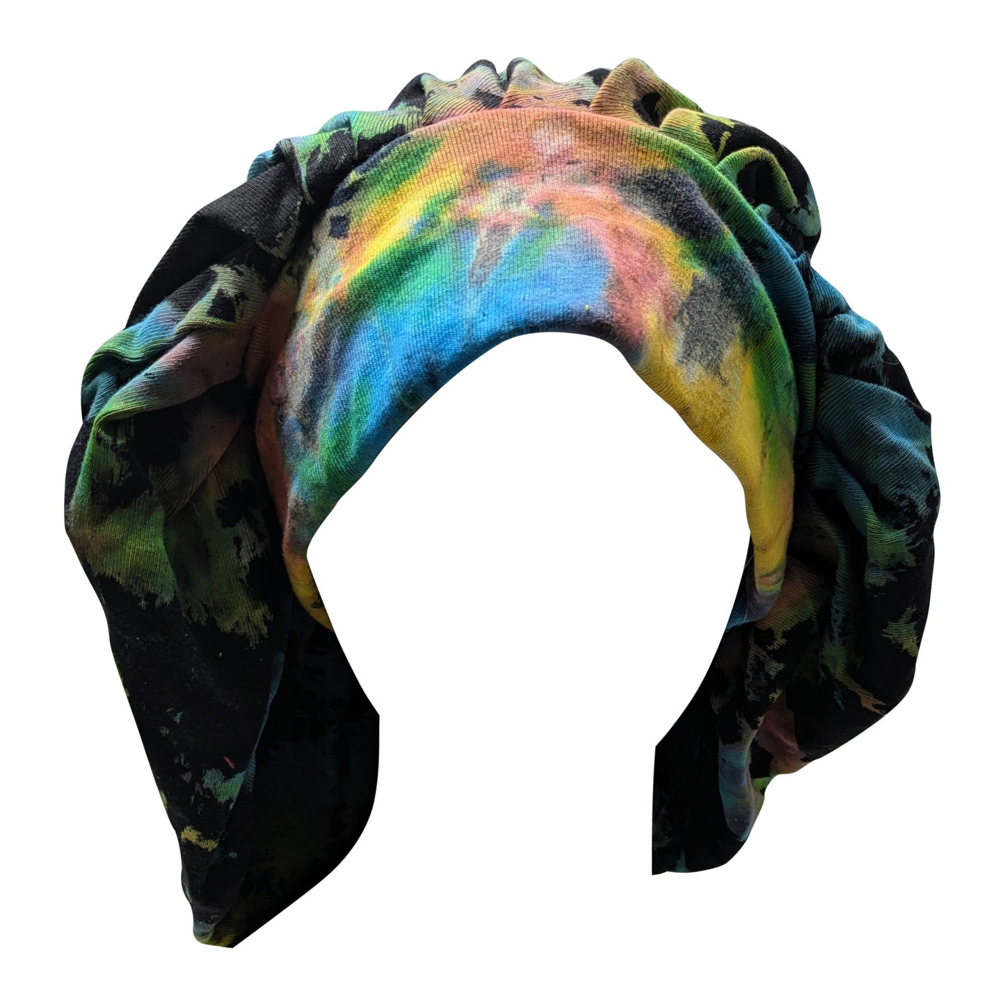Recycled Bohemian Distressed Look Tie Dye Wide Band Bonnet Winter Hat P4