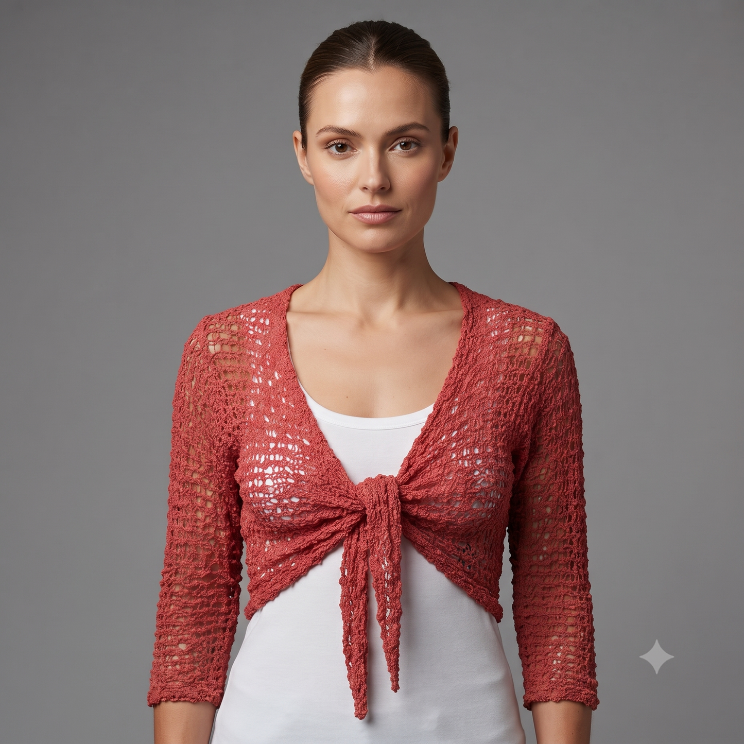 Womens Crochet Shrug front knot Chic lettuce hem Mesh Cardigan Free Size 8-20