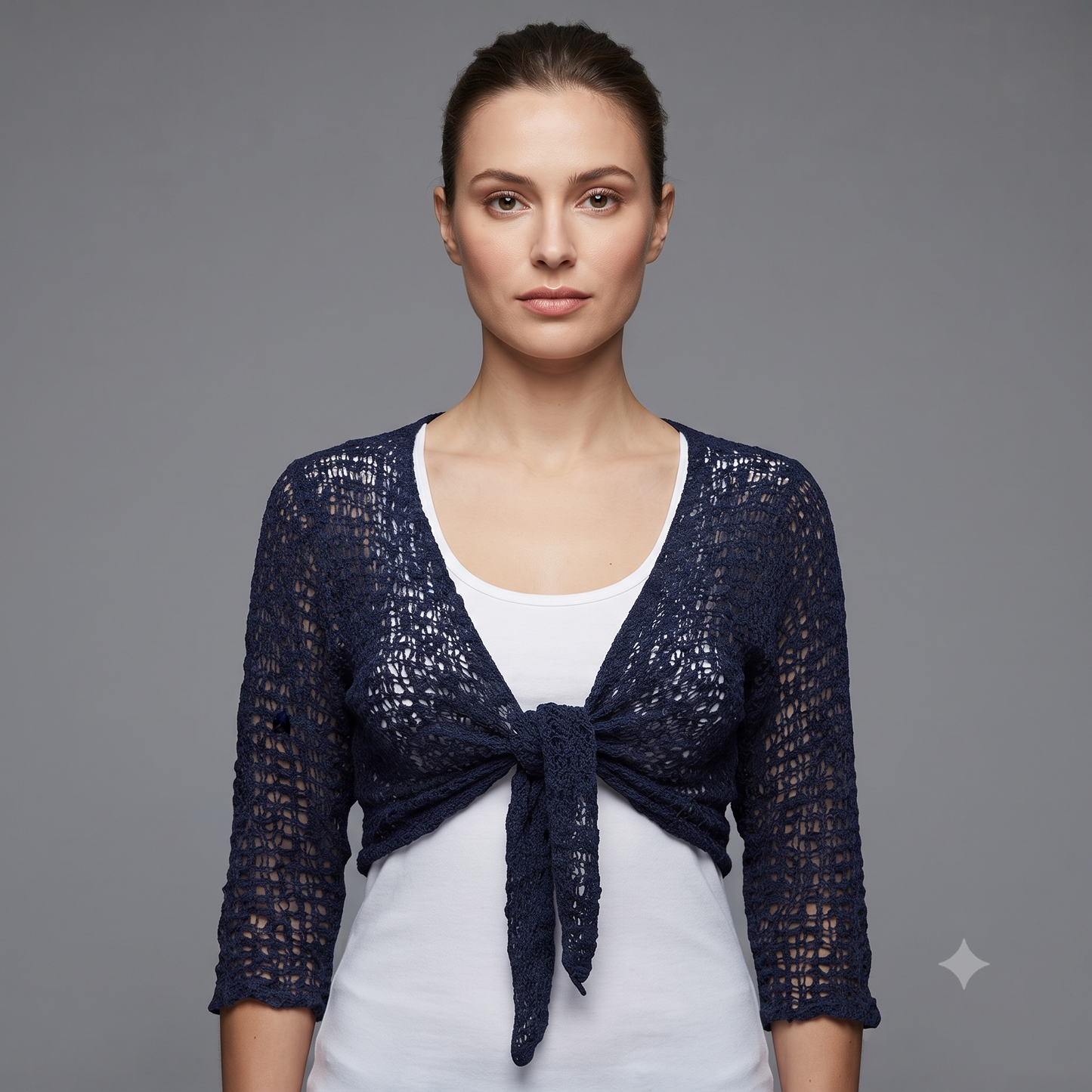 Womens Crochet Shrug front knot Chic lettuce hem Mesh Cardigan Free Size 8-20