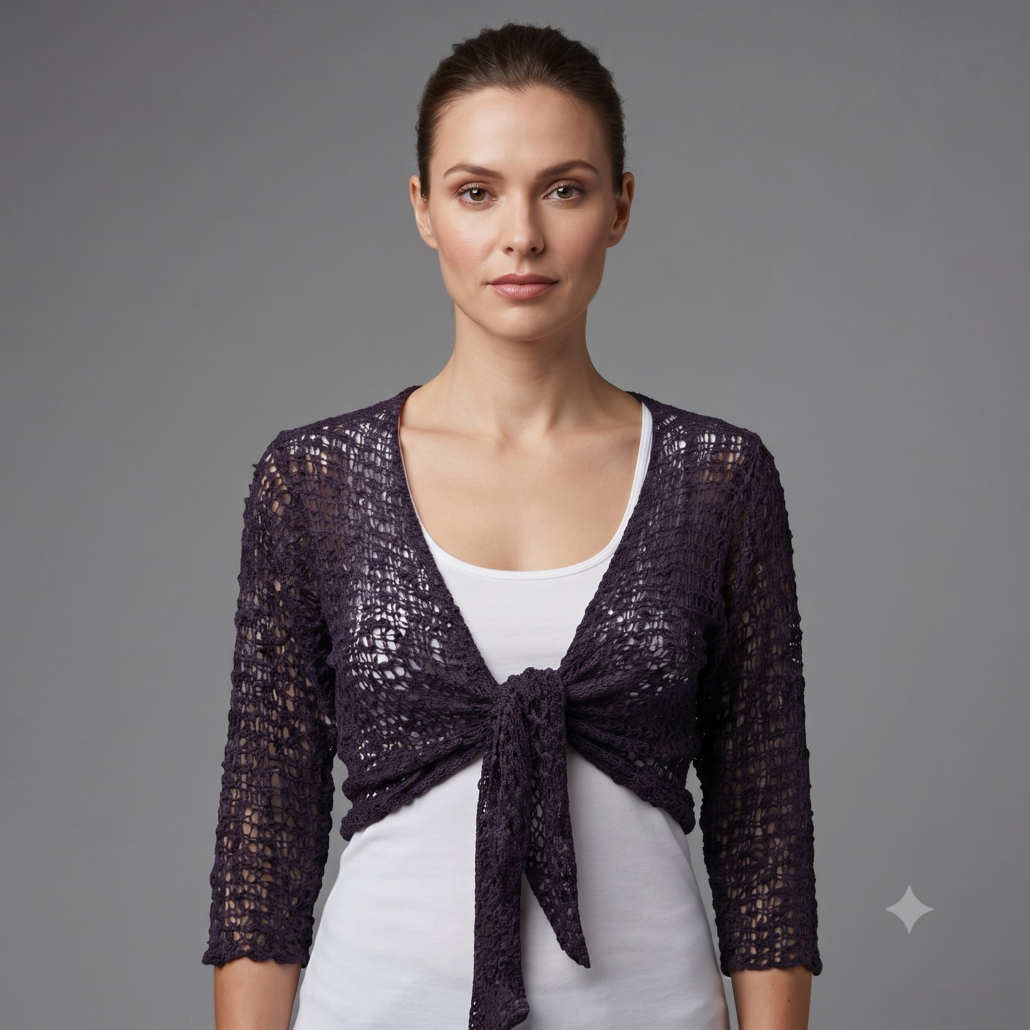 Womens Crochet Shrug front knot Chic lettuce hem Mesh Cardigan Free Size 8-20