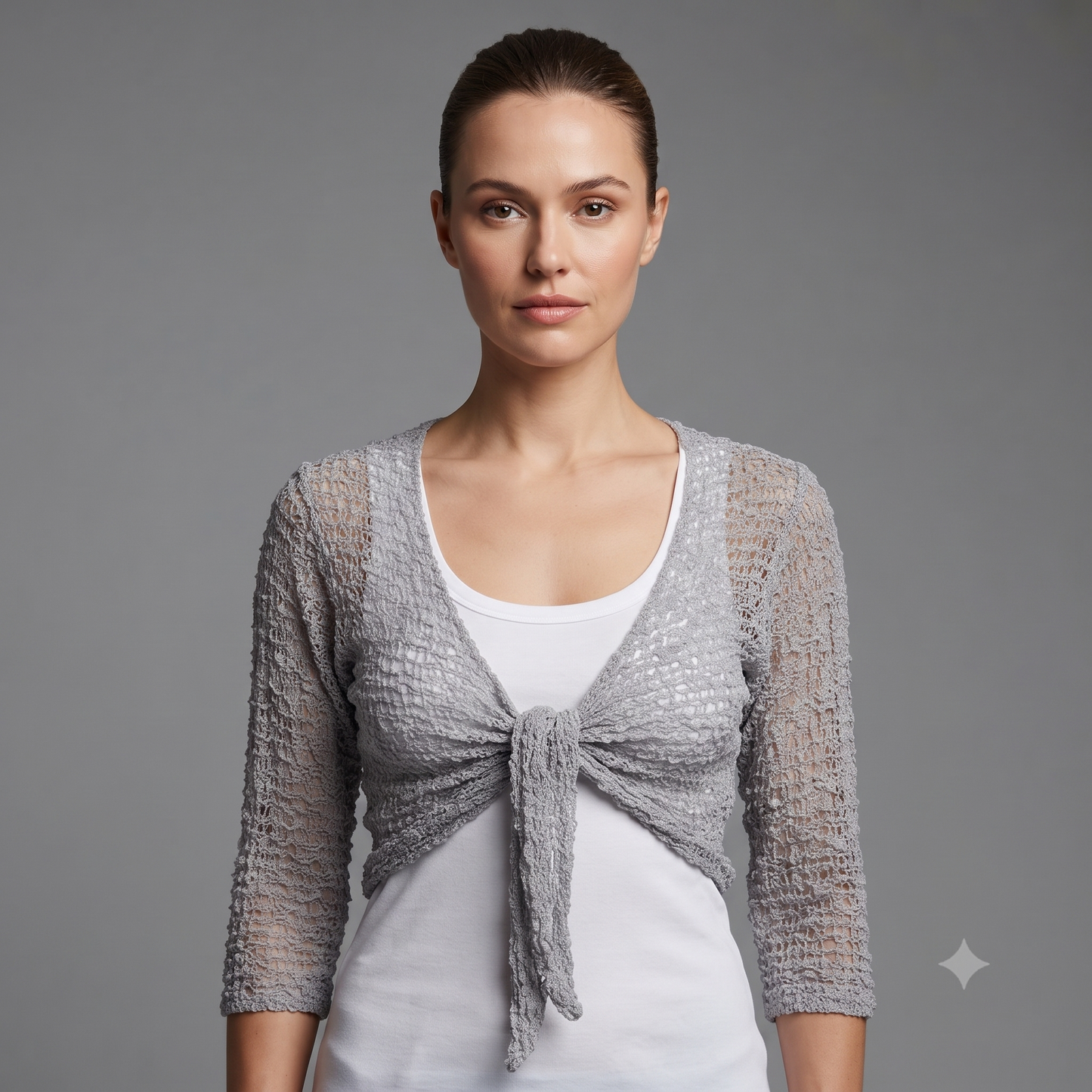 Womens Crochet Shrug front knot Chic lettuce hem Mesh Cardigan Free Size 8-20