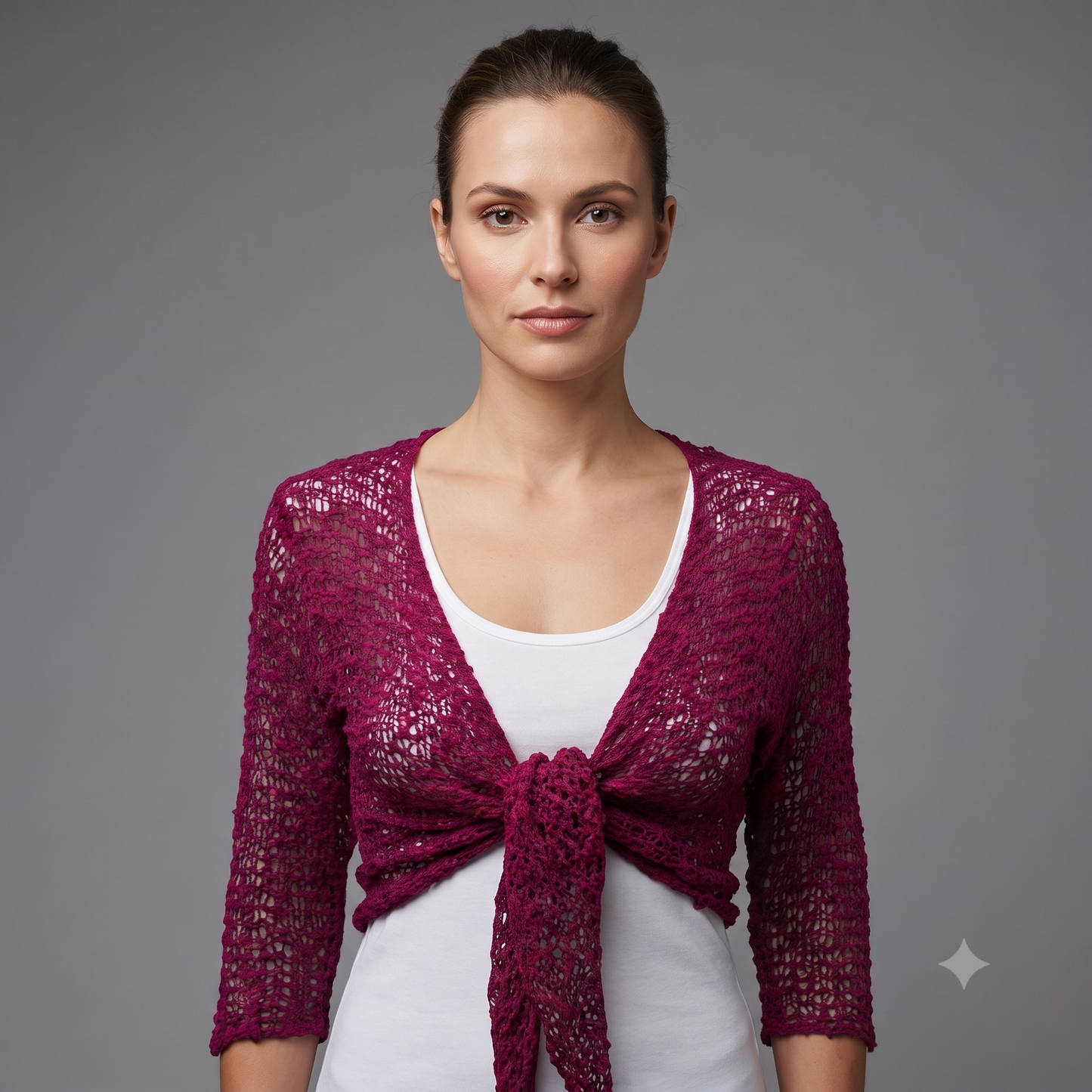 Womens Crochet Shrug front knot Chic lettuce hem Mesh Cardigan Free Size 8-20