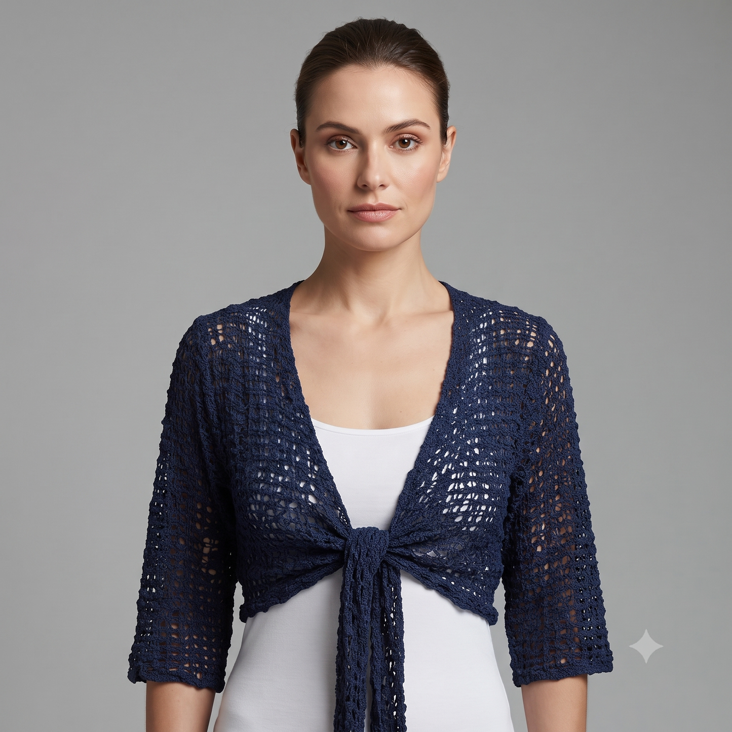 Womens Crochet Shrug front knot Chic lettuce hem Mesh Cardigan Free Size 8-20