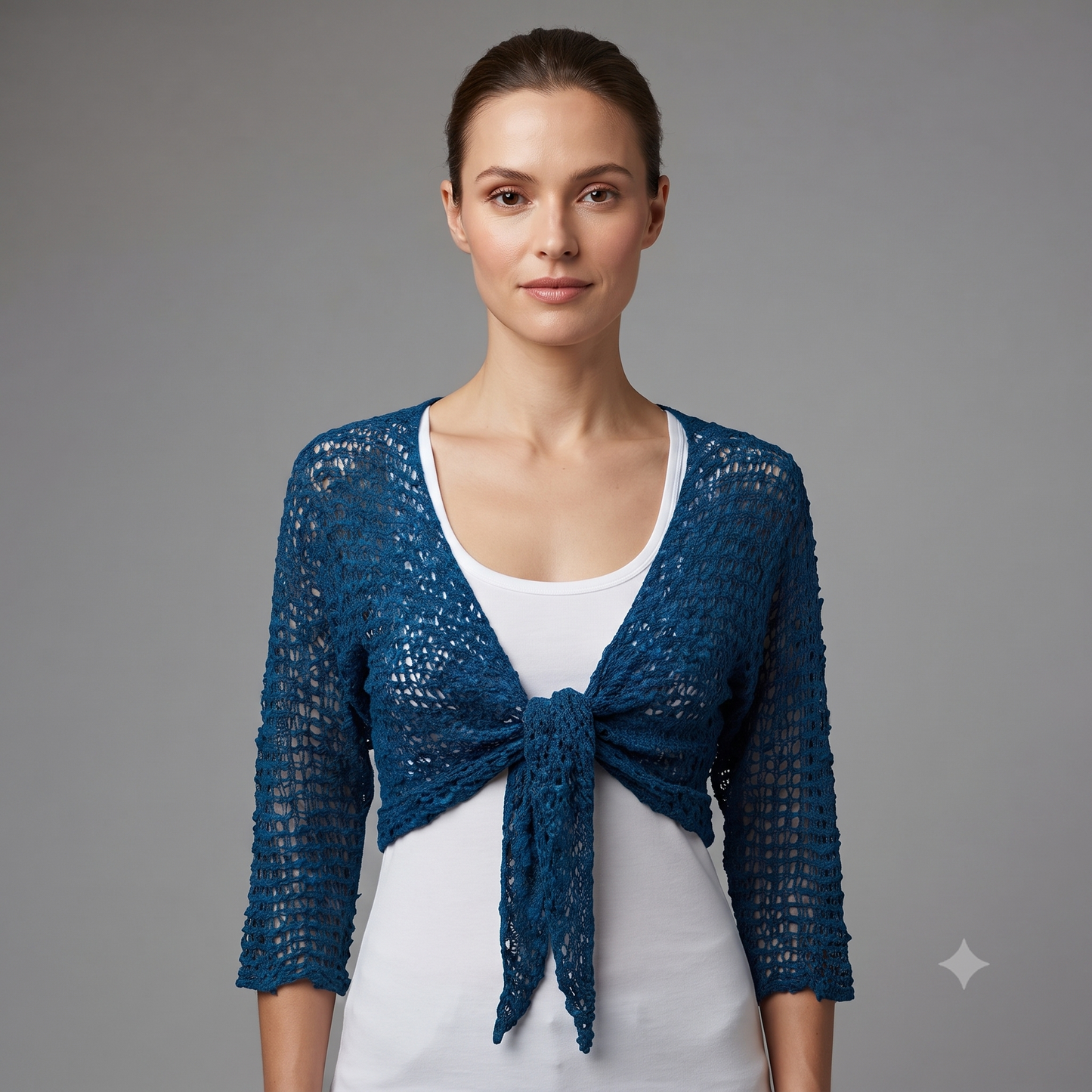 Womens Crochet Shrug front knot Chic lettuce hem Mesh Cardigan Free Size 8-20