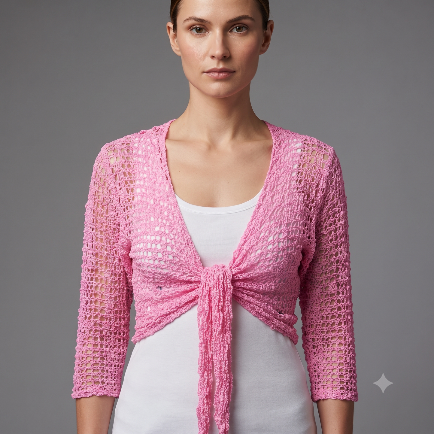Womens Crochet Shrug front knot Chic lettuce hem Mesh Cardigan Free Size 8-20