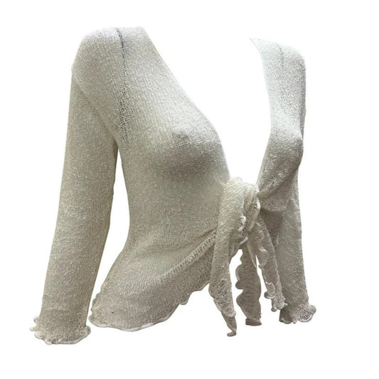 Women's Boho Knit Shrug Chic Crochet style Cardigan onesize Up To 20 White