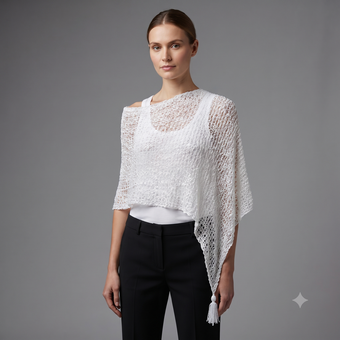 Womens Crochet Poncho Asymmetrical Boho Tassel Shawl Pullover Cover up Free Size 8-20