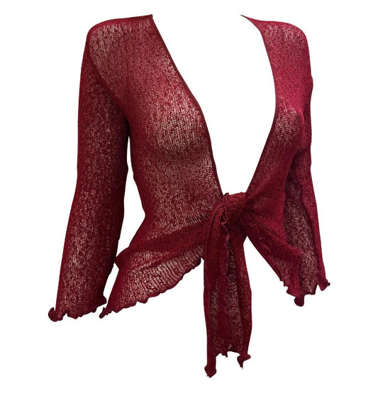 Women's Boho Knit Shrug Chic Crochet style Cardigan onesize Up To 20 Wine red